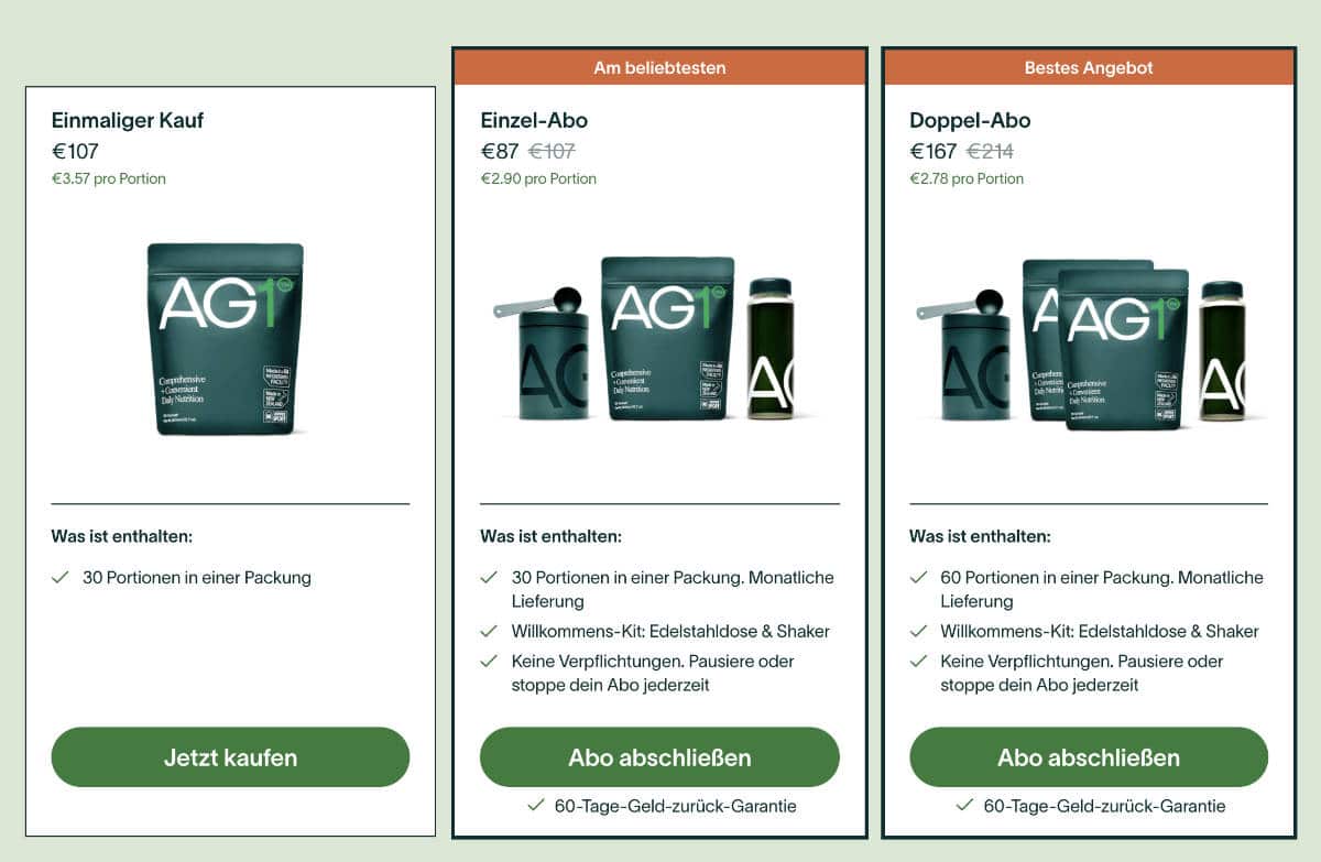 Kosten: Athletic Greens AG1 Preise