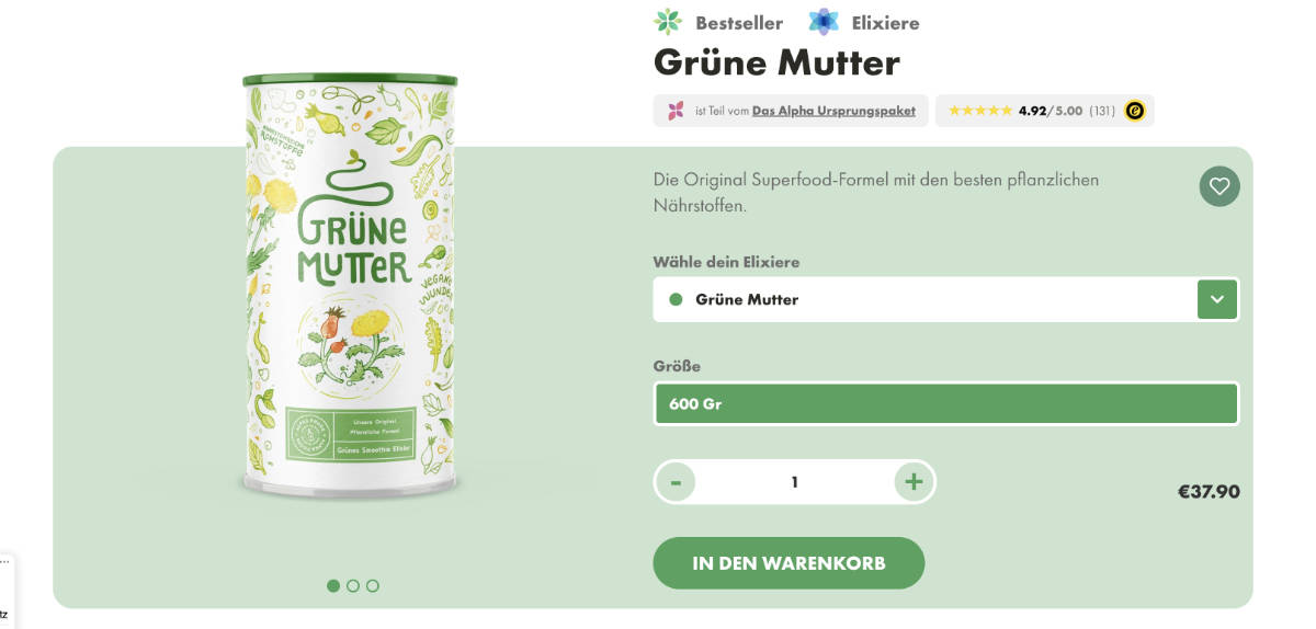 Grüne Mutter kostet dich gerade einmal 1,895 EUR pro Shake 