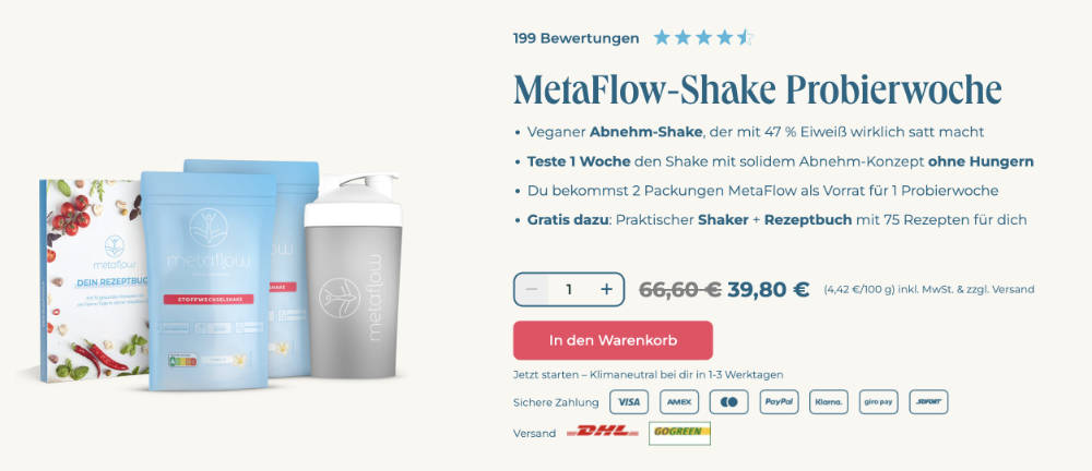 MetaFlow Probierwoche inkl. MetaFlow Kochbuch und Shaker