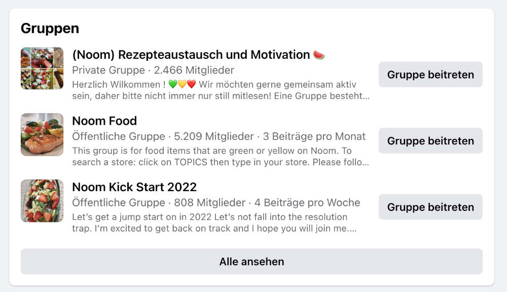 Noom Abnehmgruppen bei Facebook