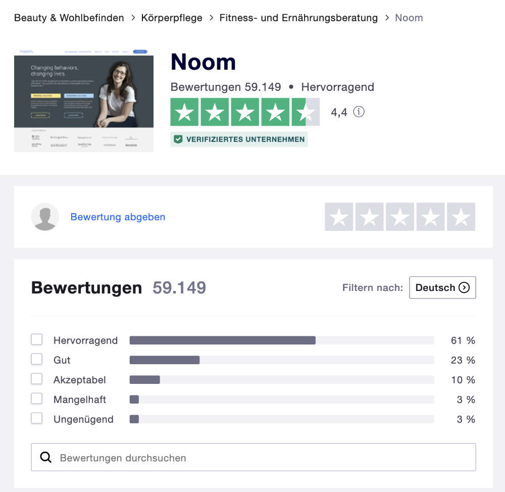 Noom Bewertungen Trustpilot