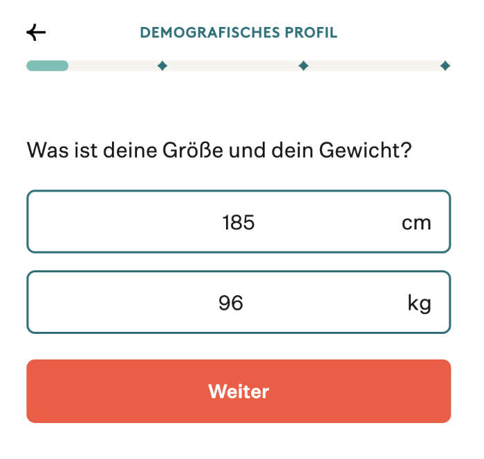 Noom Frage nach Gewicht und Größe