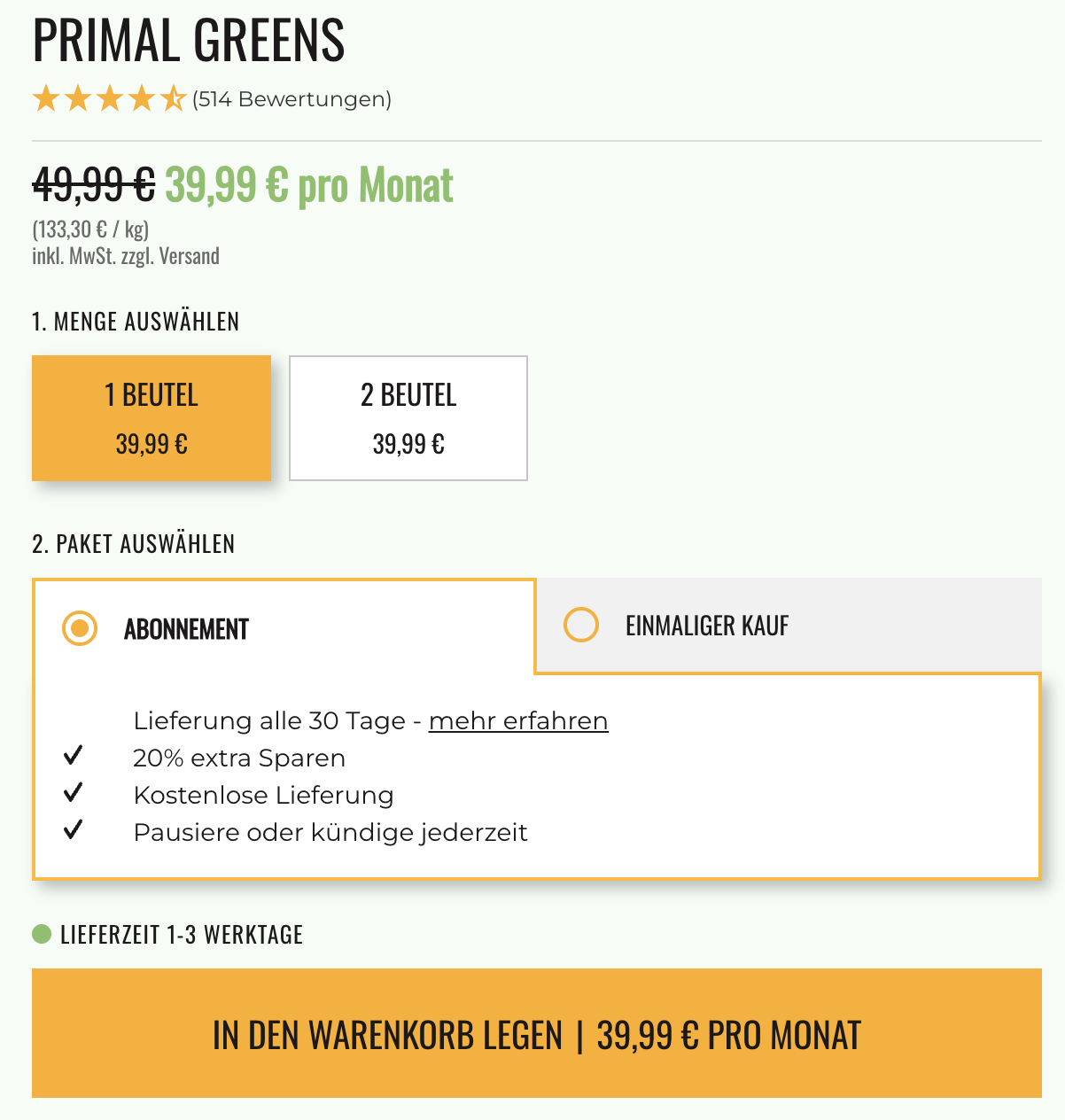 Kosten von Primal Greens